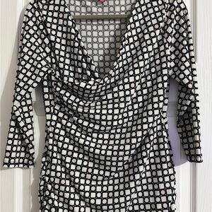 Vince Camuto Black and Cream Geometric Blouse